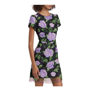 Women's Milly Black and Purple Sequin Kyla Floral Mini Dress Size 10